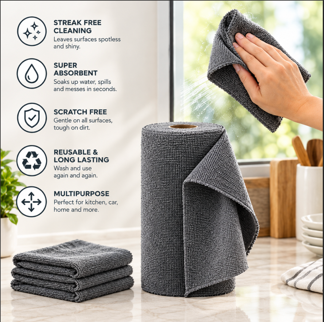 Reusable Microfiber Cleaning Cloth Roll