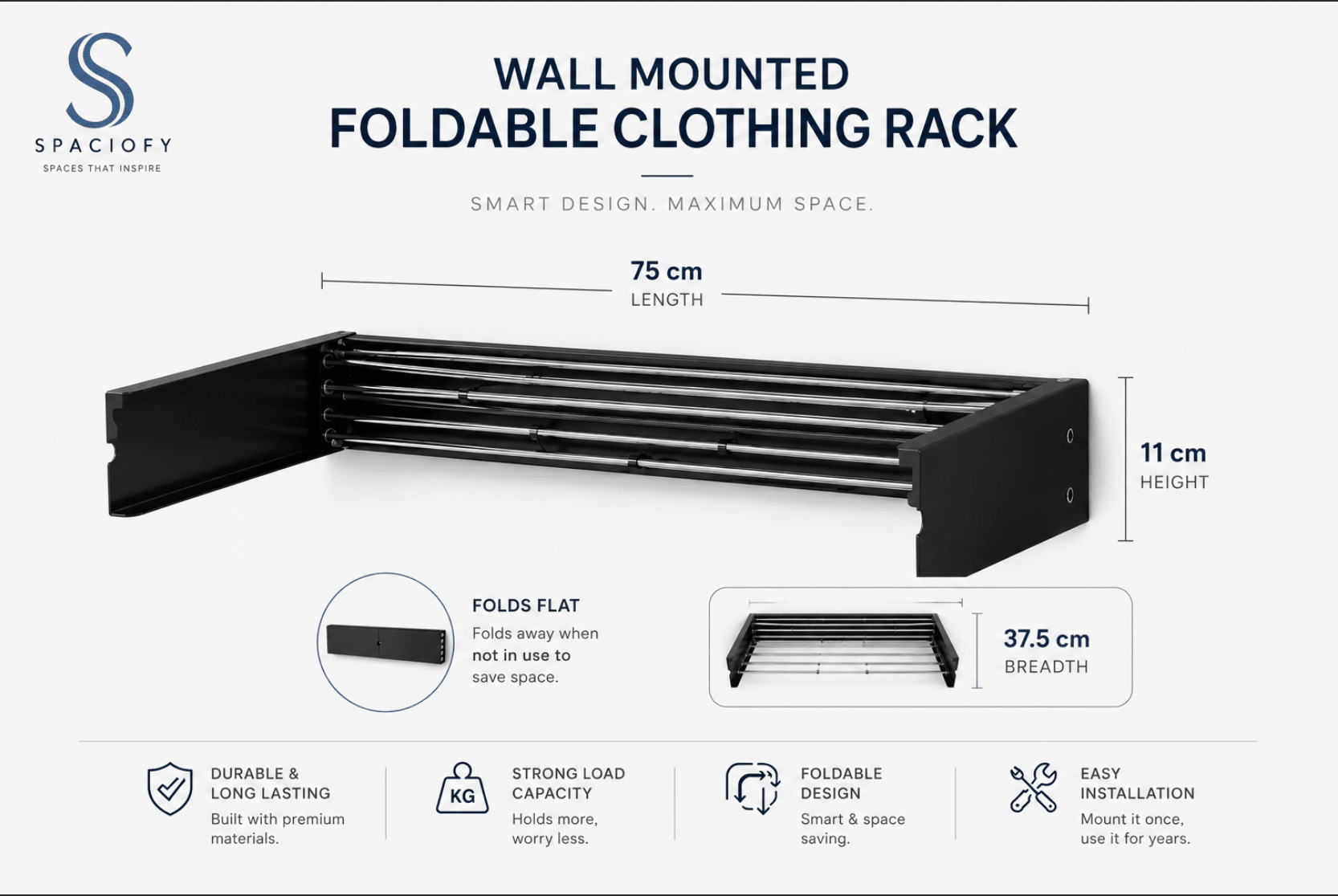 Wall Mounted Foldable Clothing Rack - SPACIOFY