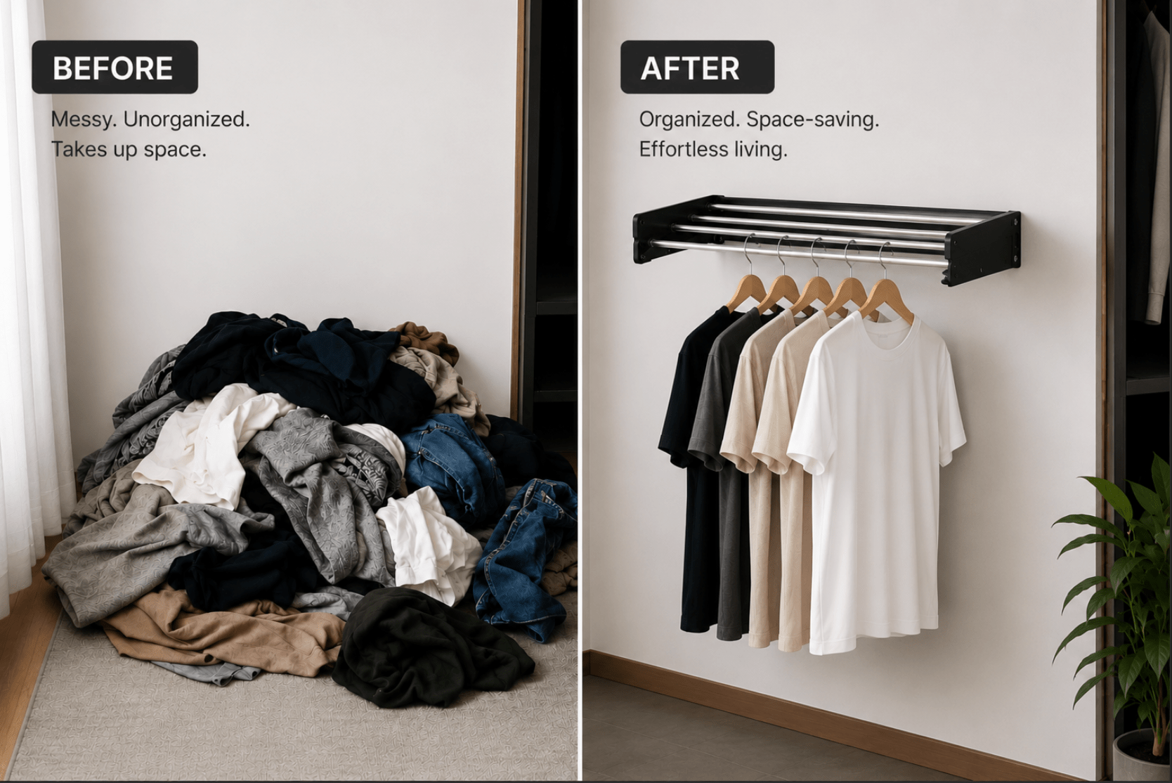Wall Mounted Foldable Clothing Rack - SPACIOFY