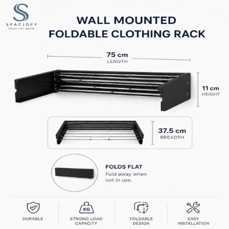 Spaciofy™ Wall Mounted Foldable Clothing Rack - SPACIOFY
